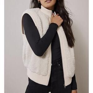 Mint Velvet Knit Mix Full Zip Sleeveless Gilet Vest Cream Small